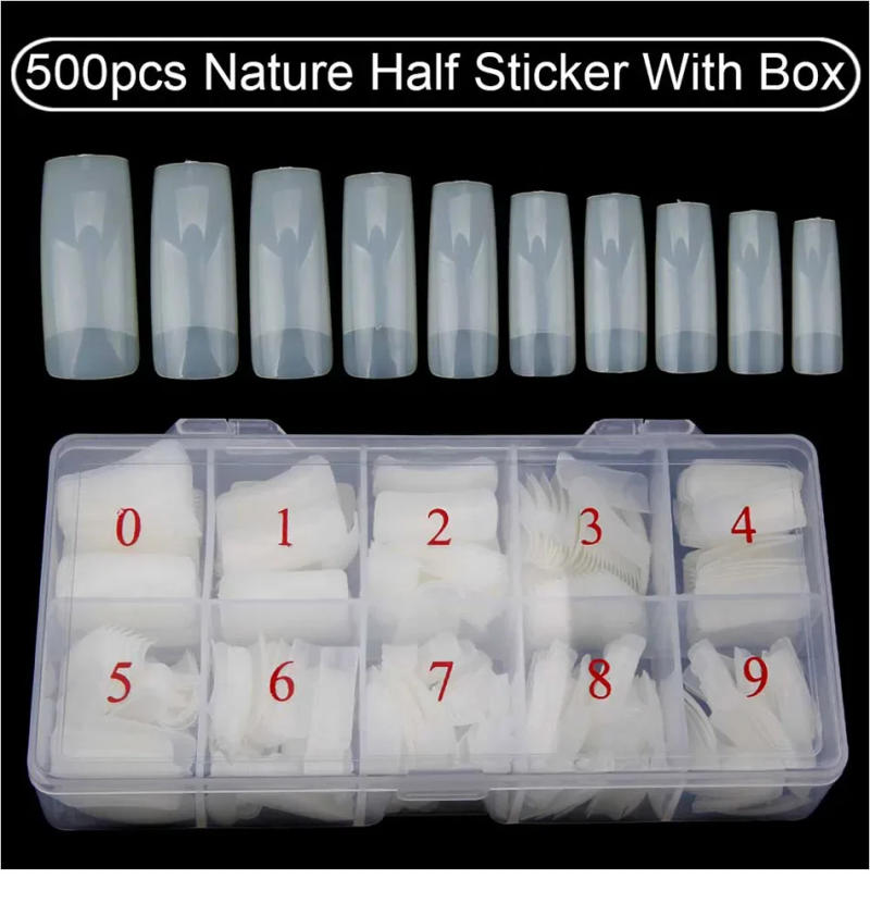 Description Picture 5 of item500pcs/Box Artificial Nail Tips Full Cover Nails Colored Nail Tips Acrylic Transparent Nail Capsules French Manicure False Nails