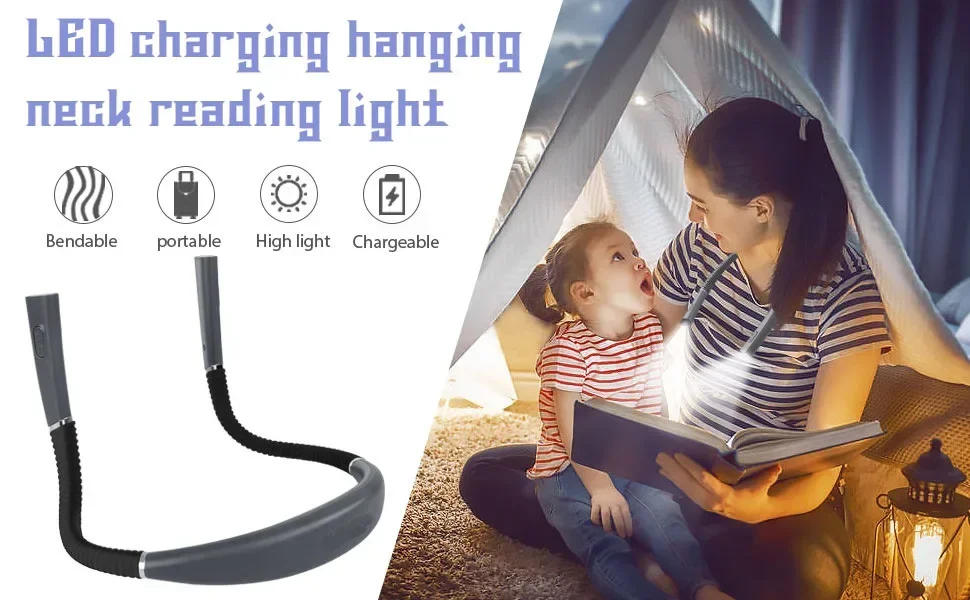 Description Picture 2 of itemNeck Reading Light Novelty Flexible Neck Lights Handsfree Book Light Hanling Read Lamp Portable USB Rechargeable Book Lighting
