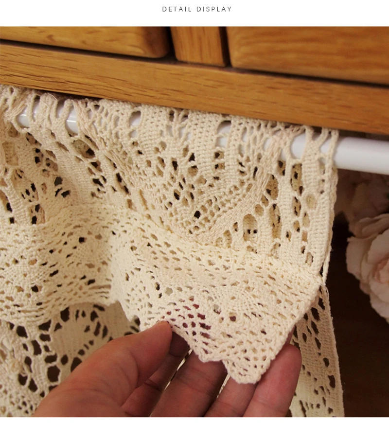 Description Picture 4 of itemRetro Crochet Curtains Valance Kitchen Window Curtain Tiers Rod Pocket Farmhouse Short Curtains for Room Divider Doorway Curtain