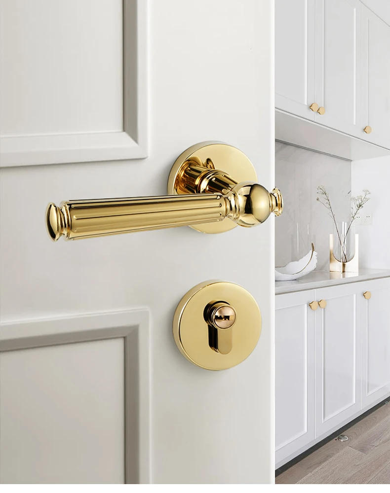 Description Picture 6 of item1 set of zinc alloy indoor door locks Nordic light luxury universal gold bedroom silent split handle lock with key included