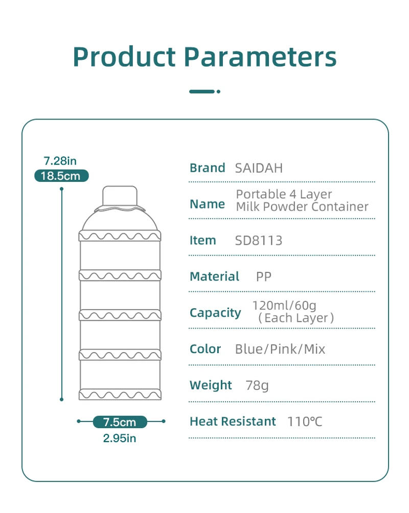 Description Picture 3 of itemBaby Feeding  Portable 4 Layer Milk Powder Storage Box Fruit Snacks Candy Food Container