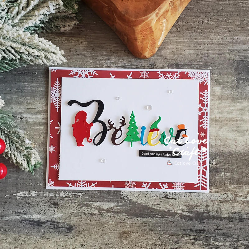 Description Picture 2 of itemCatlove Christmas Believe Word Metal Cutting Dies Scrapbooking Mold Stencil Die Cuts Card Making DIY Craft Embossing New Dies