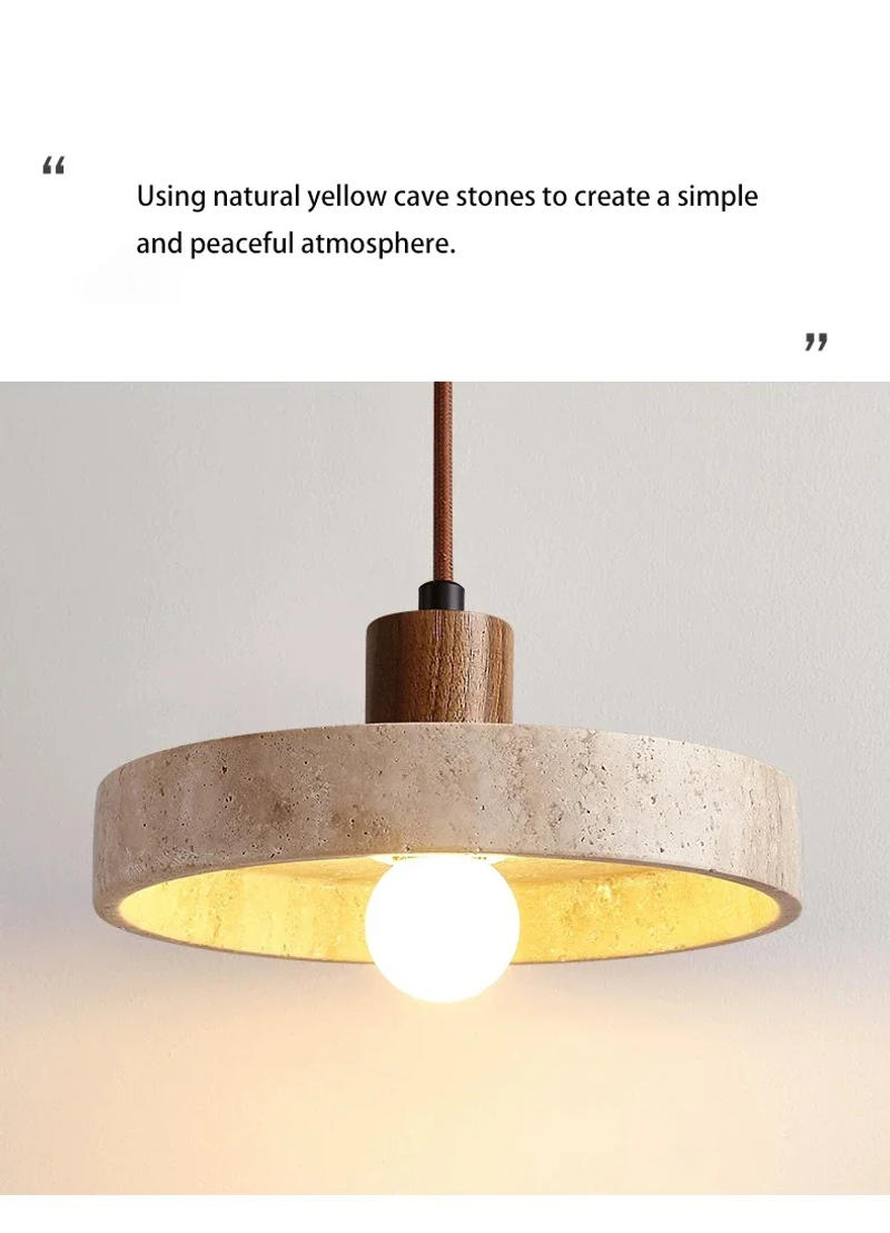 Description Picture 3 of itemLed Pendant Light Simple Bedroom Bedside Small Chandelier Stone Wood Walnut Droplight Cream Style Table Slim Warm Lamp E27 Bulb