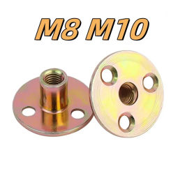 Tee Nut M8 M10 Iron Plate Nut Furniture Carbon Steel Round Base Screw-In Furniture Accessory Lock Nut