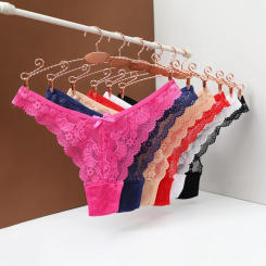 Sexy Hollowed Out Lace Thong for Women Sexi Underwear Underpants Solid Color G-String Temptation Panties High Waist Briefs