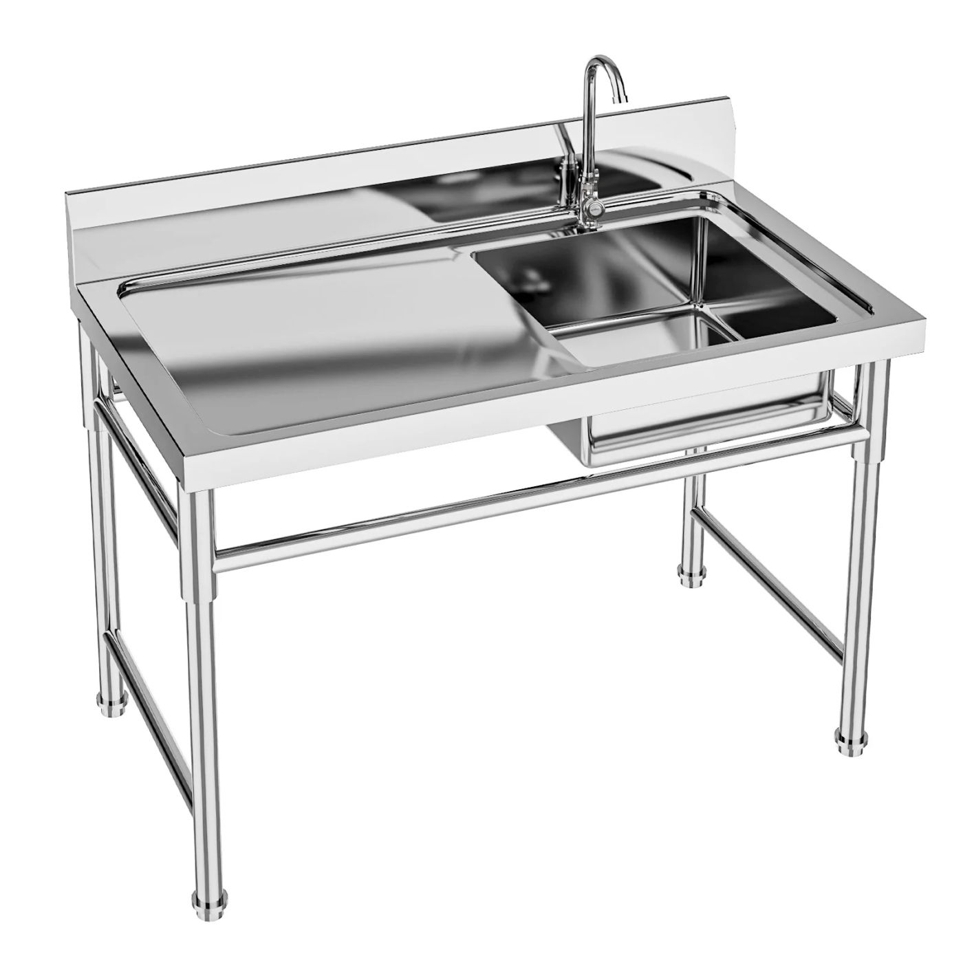 Description Picture 4 of itemCommercial Kitchen  Stainless Steel Sink Prep Table W/ Faucet& Bullet Feet Single Compartment Corrosion-Resistant Workbench