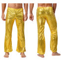 Mens 70s Disco Pants Stage Performance Costumes Elastic Waistband Bell Bottom Flared Pants Shiny Sequins Long Pants