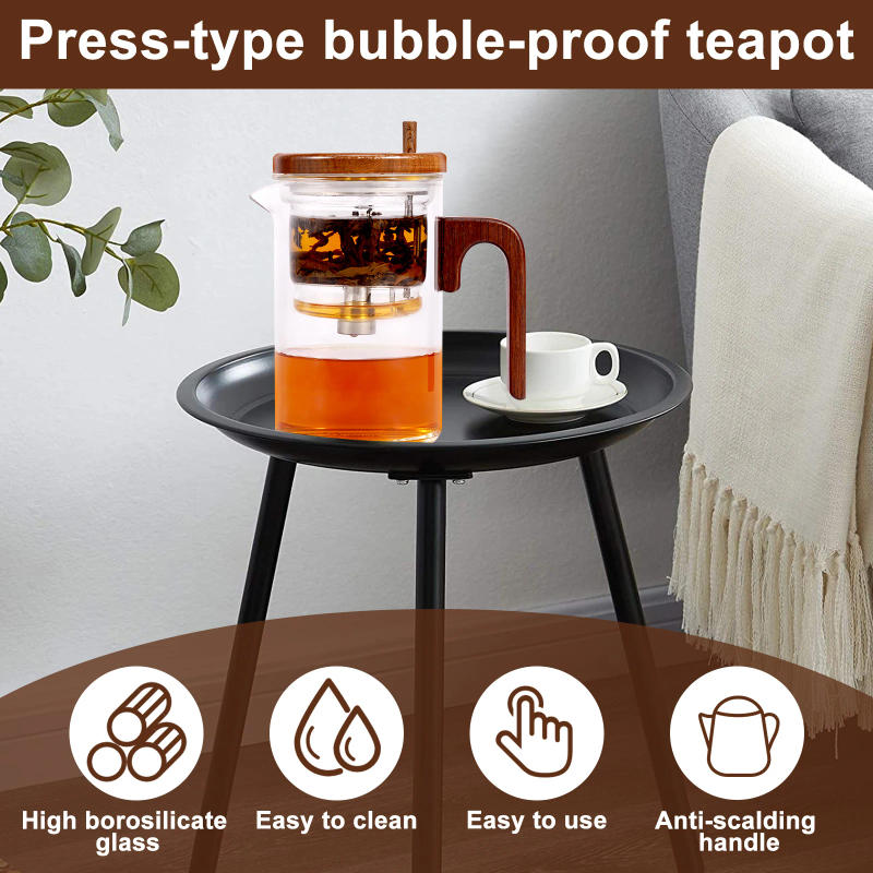 Description Picture 2 of itemWater Separation Glass Teapot with Wood Handle Leak Proof Glass Tea Infuser Teapot Easy to Clean Tea Water Separation Teapot