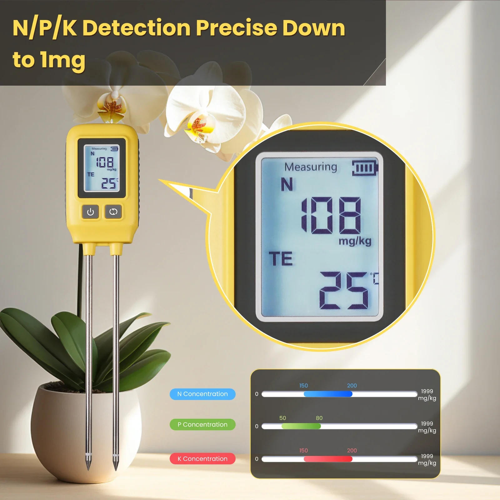 Description Picture 5 of itemMOES Soil NPK Temperature Sensor Nitrogen Phosphorus Potassium Detector Nutrient Fertility Meter Tester Garden Farm Greenhouse
