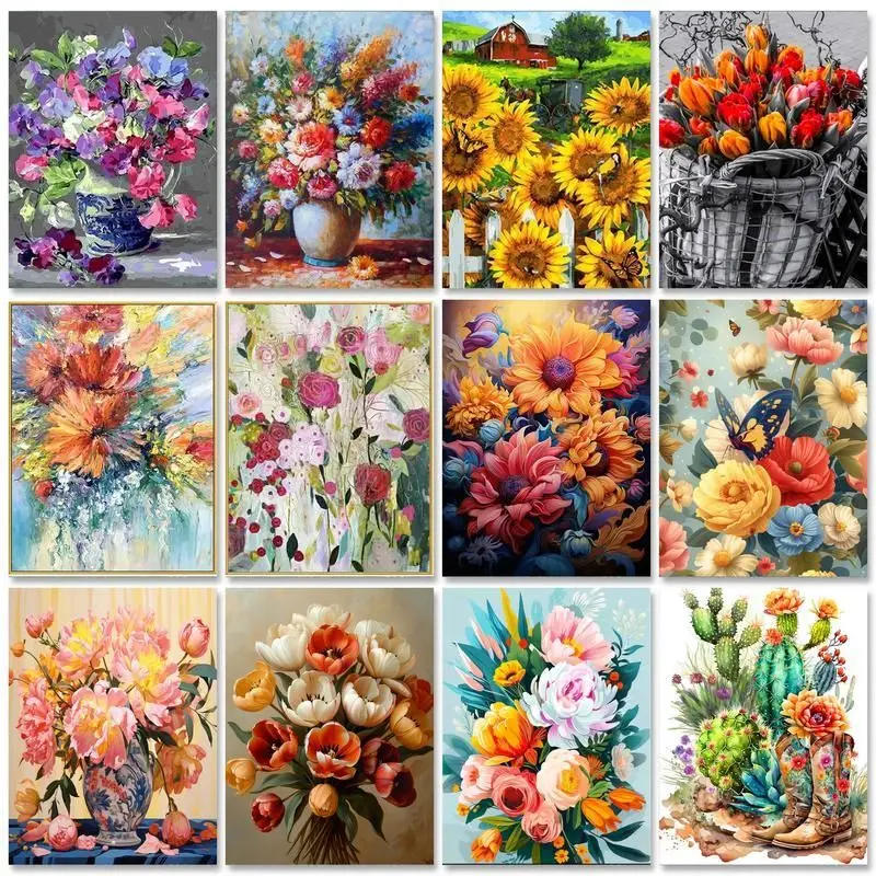 Description Picture 2 of itemGATYZTORY Diy Painting By Numbers For Adults Kits Flowers On Canvas Acrylic Paint Coloring By Numbers For Home Decors