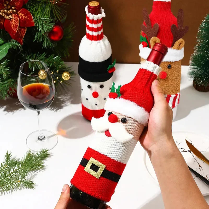 Description Picture 4 of itemChristmas Wine Bottle Cover Set Santa Claus Snowman Knitted Wool Red Wine Bottle Bags For New Year Xmas Party Dinner Table Decor
