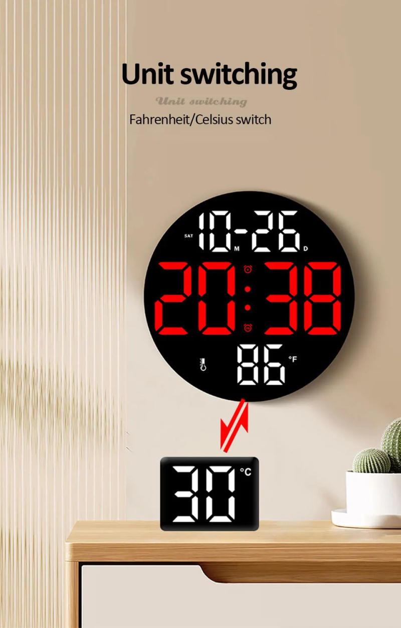 Description Picture 6 of item10inch LED Large Digital Wall Clock with Dual Alarms Calendar and Temperature Display Brightness Adjustable Countdown Home Clock