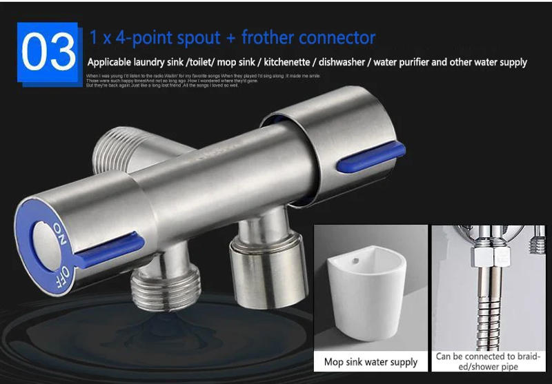 Description Picture 4 of itemDual Control Dual Use 3 Way Shower Water Diverter Valve Faucet Filling Angle Valves Washing Machine Bathroom Toilet Accessories