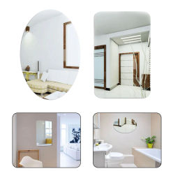 1x Mirror Wall Sticker 27*17cm Silvery Oval Square Acrylic Sticker For Household Bathroom Corrosion Resistant Ornament Stickers