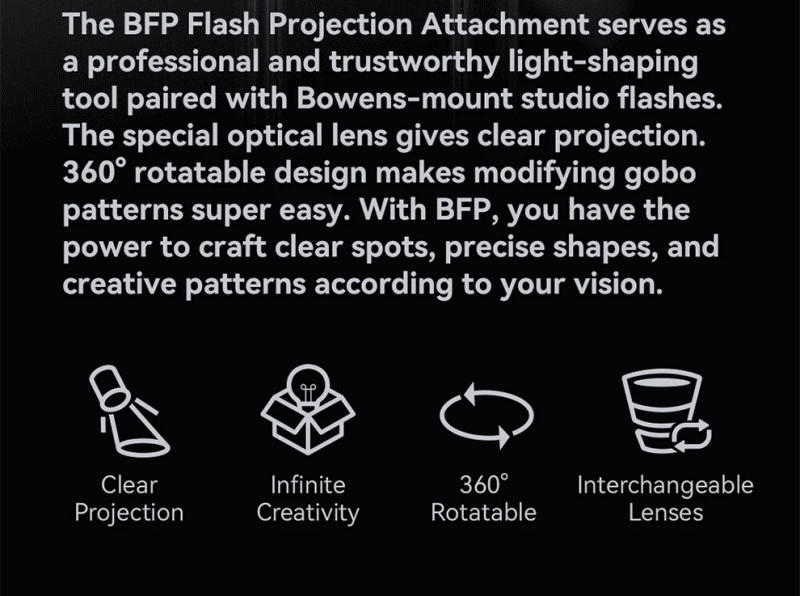 Description Picture 4 of itemGodox BFP Flash Projection Attachment 360° Rotatable Bowens Mount Craft Clear Spot Precise Shapes Studio Flash QT600III AD600Pro
