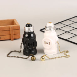 White Black Bakelite L5-15R US to E26 Light Bulb Socket With 15CM Pull Chain Switch America Lamp Holder Conversion Base