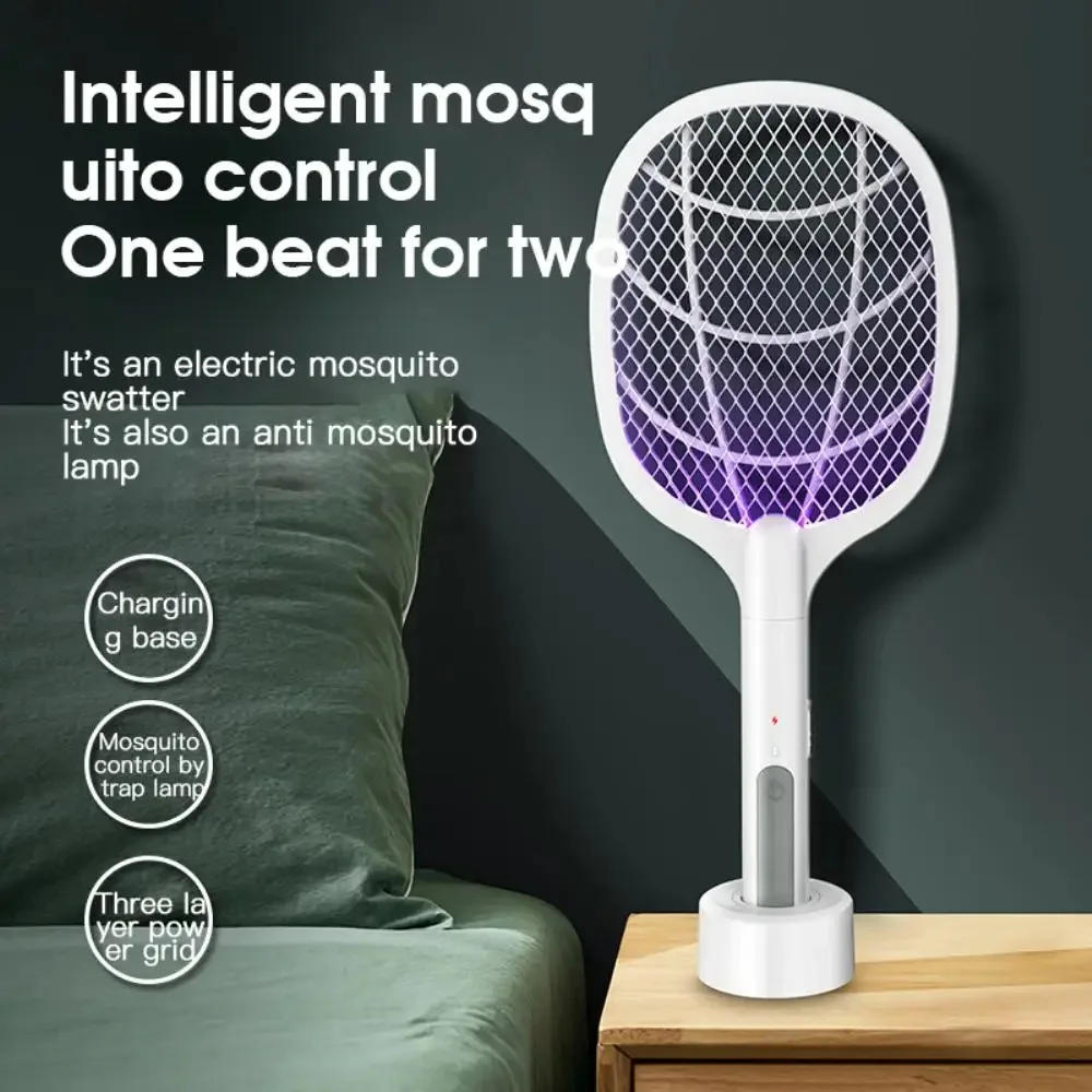 Description Picture 2 of item2 in 1 Electric Fly Swatter UV Led Mosquito Killler with Base Holder USB Rechargeable Fast Pest Control for Home Outdoor Camping