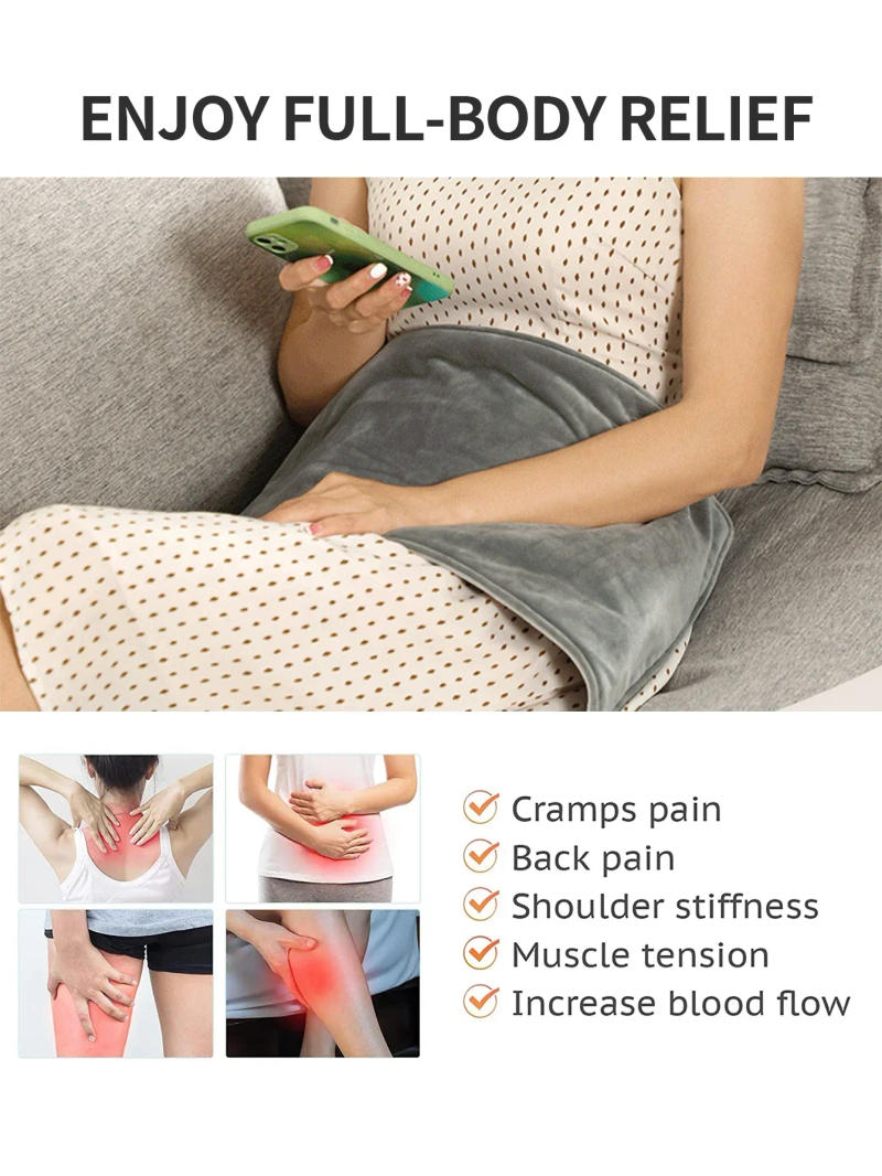 Description Picture 6 of itemUSB 5V Pad for Cramps & Back Pain Electric Heating Relief Heat Pad with 59 INCH Cable Mini Heated Blanket,INCH,Grey,19.6*11.8