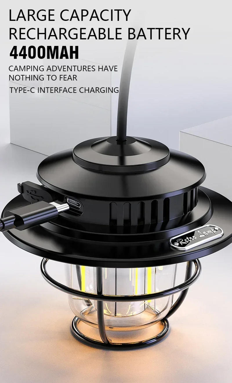 Description Picture 6 of itemLED Camping Lamp 200 Lumens Vintage Outdoor Camping Light Type-C Rechargeable Daily Waterproof for Hiking Fishing Emergency