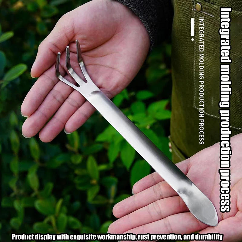 Description Picture 2 of item1Pc Stainless Steel Root Rake Bonsai Potted Plants 3-Prong Loosen Soil Tool Handheld Rustproof Rake Home Gardening Tool