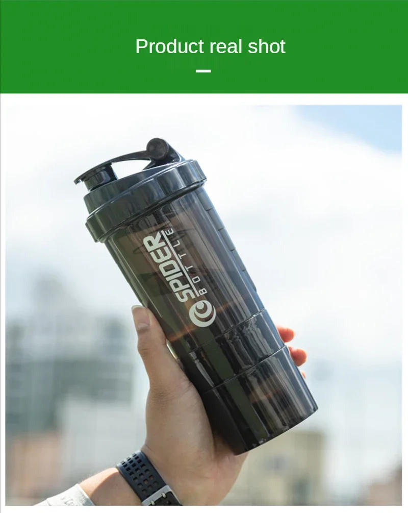 Description Picture 3 of item3 Layers Shaker Protein Bottle Powder Shake Cup Large Capacity Water Bottle Plastic Mixing Cup Body-Building Exercise Bottle