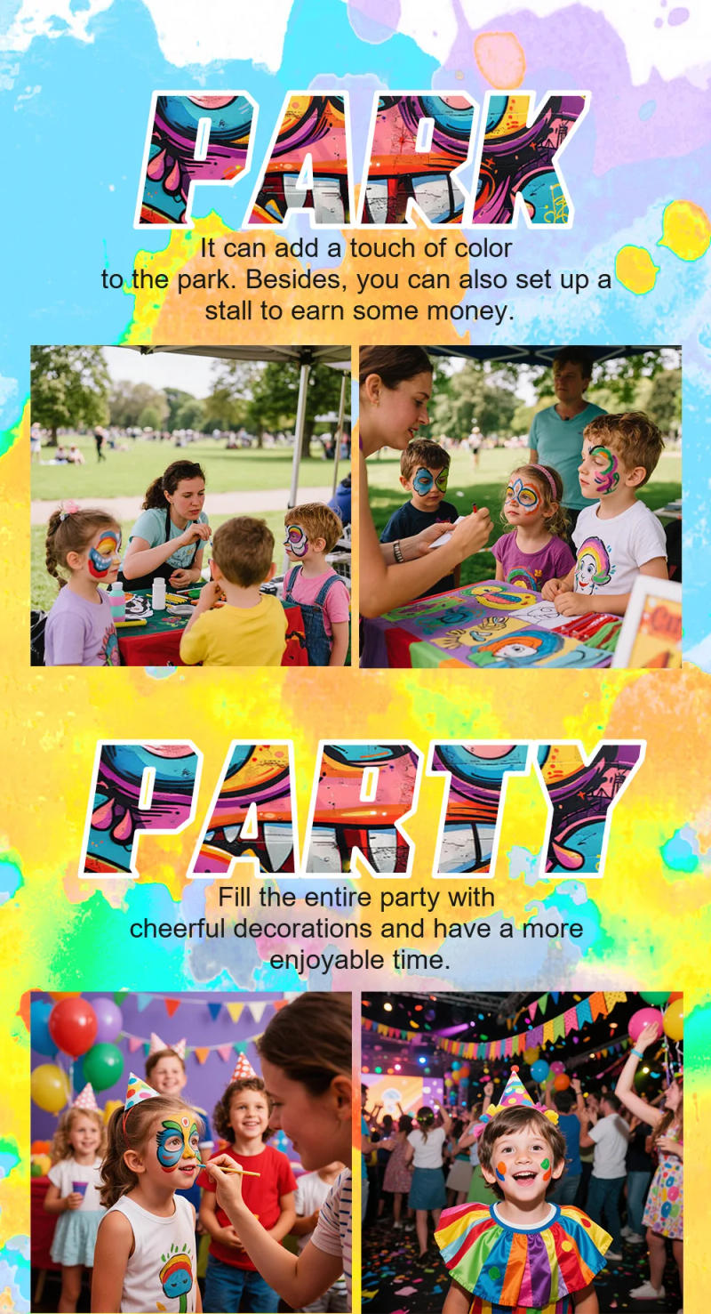 Description Picture 4 of item25g Rainbow Water-Based Face Body Painting Palette Washable Non-Toxic One-Stroke Split Cakes Festive Makeup Pigments