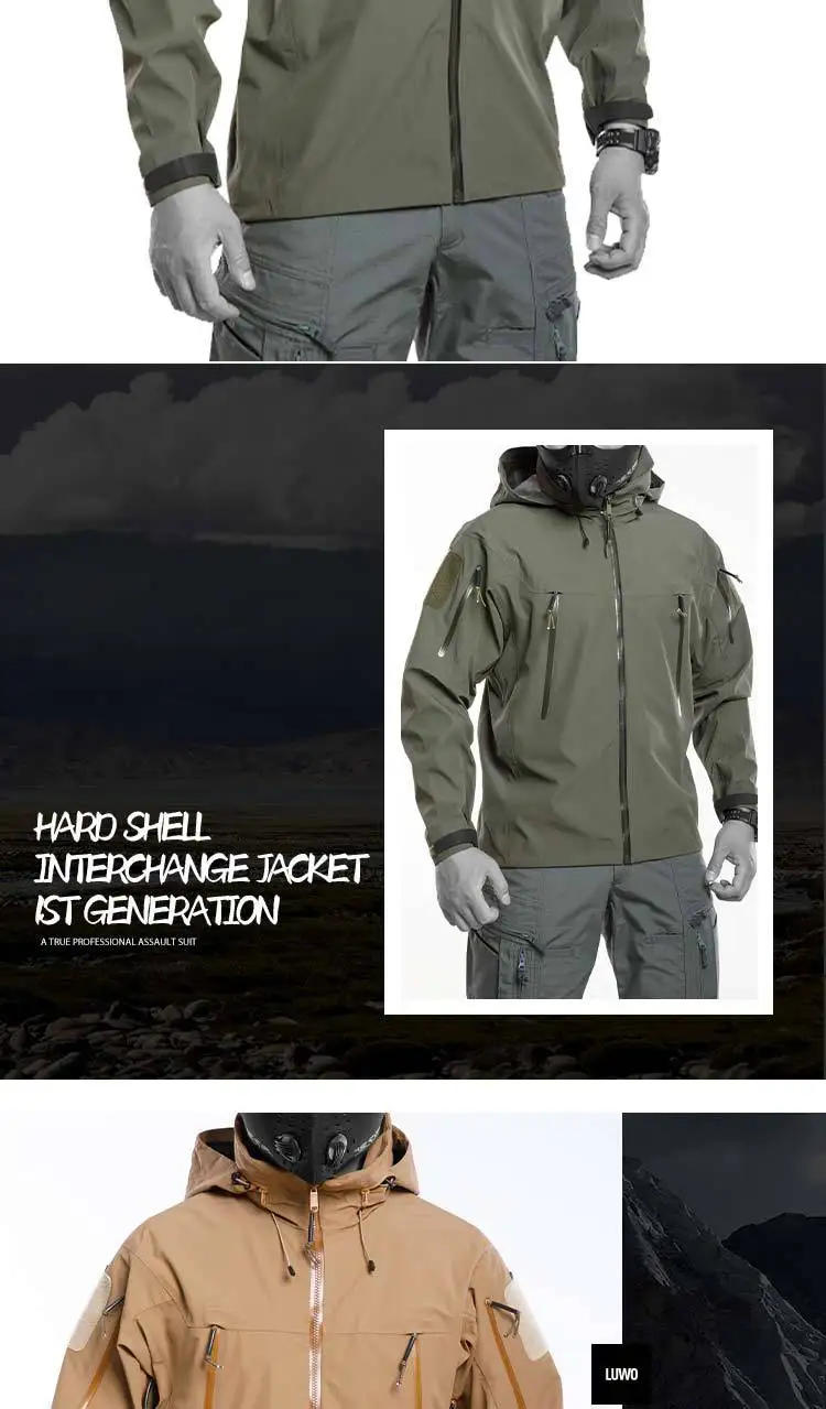 Description Picture 6 of itemWaterproof Hardshell Tactical Jacket US Military Spring Autumn Thin Windproof Hooded Coat Men Outdoor Climbing Hiking Clothing