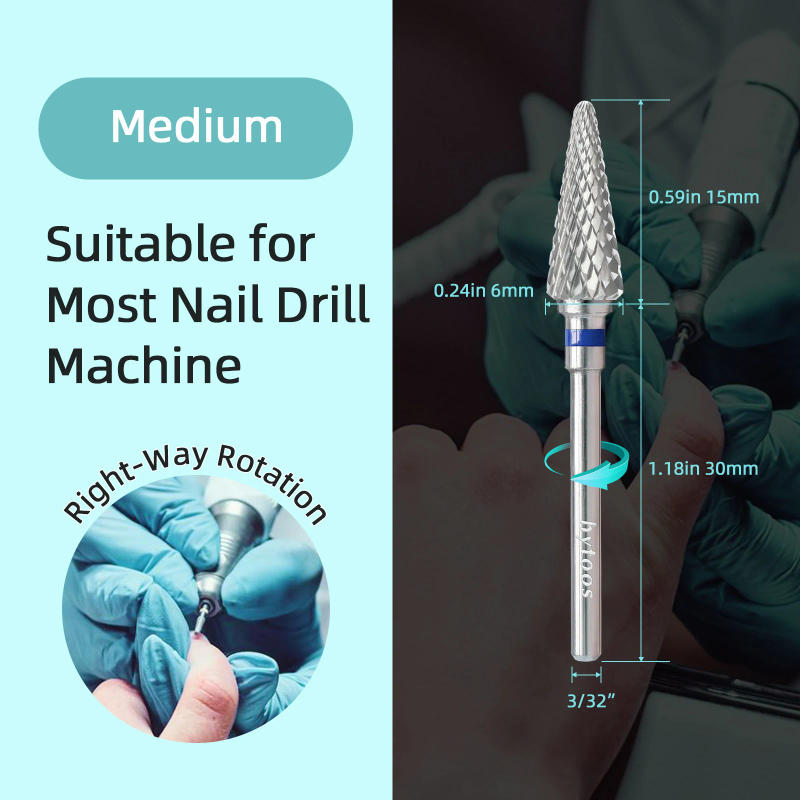 Description Picture 4 of itemHYTOOS Perfect Cone Cuticle Bit 3/32 Carbide Nail Drill Bits Milling Cutter for Manicure Electric Drills Nails Accessories Tool