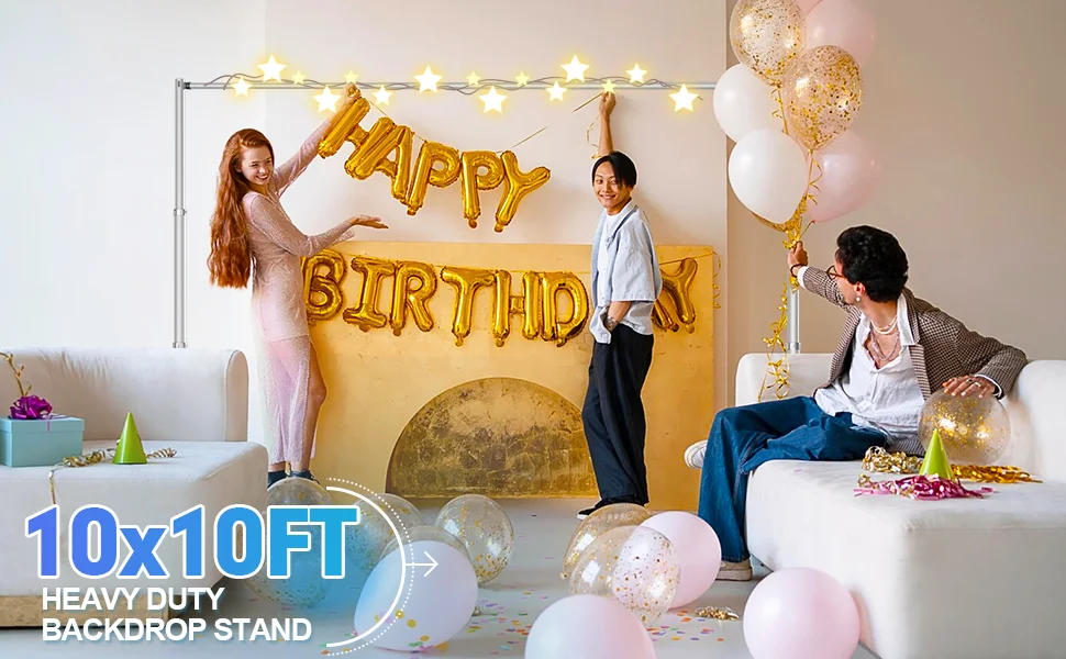 Description Picture 2 of item10x10ft Heavy Duty Adjustable Backdrop Frame with Metal Base, Background Holder for Parties Photography Wedding Photoshoot