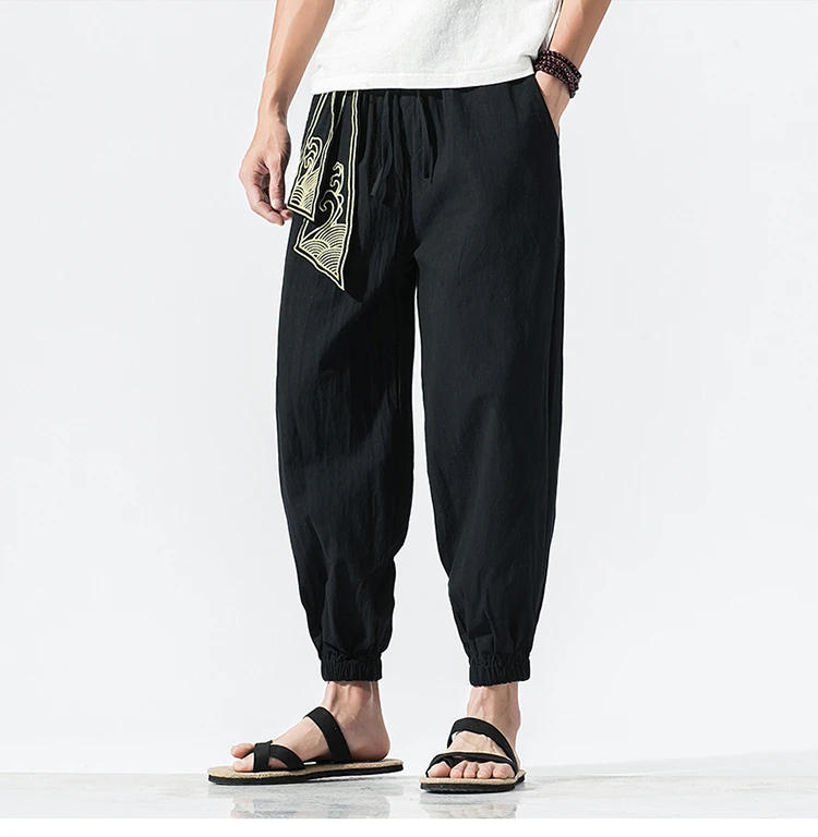 Description Picture 5 of itemCotton Linen Harem Pants Men Elastic Waist Jogger Casual Pants Male ankle-length Trousers Chinese Traditional Clothing