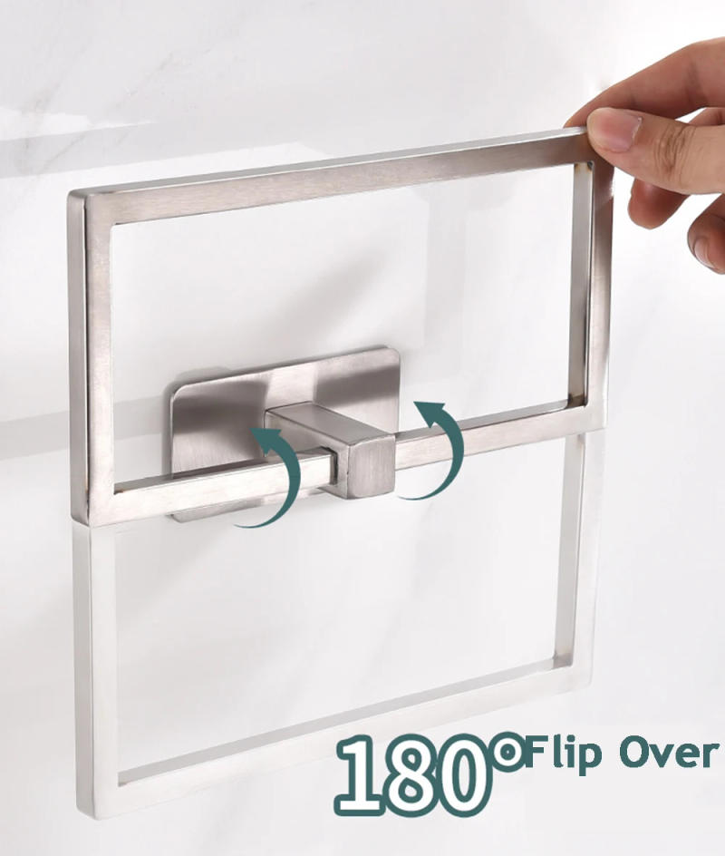 Description Picture 5 of itemStainless Steel Square Towel Holder Self Adhesive Towel Rack 180 Rotatable Towel Hanger For Bathroom Kitchen Storage Accessories