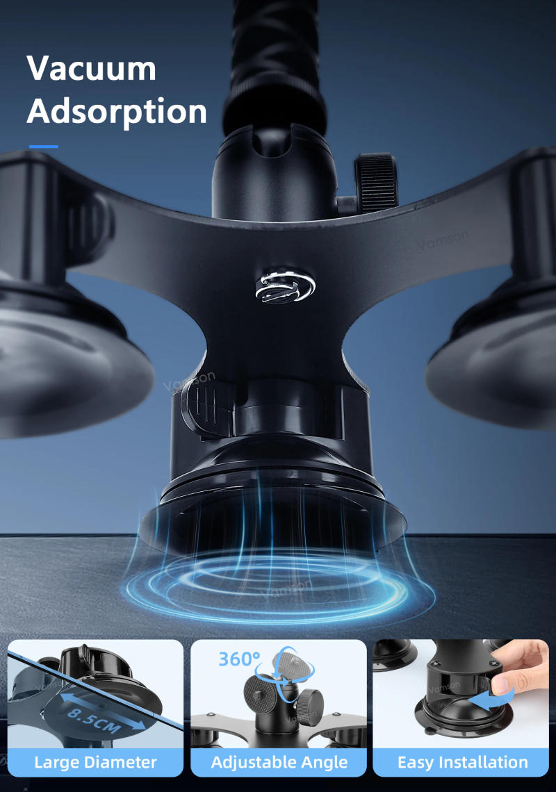 Description Picture 6 of itemVamson Car Suction Cup Holder for Insta360 X4 X3 Car Mount Kit with Invisible Selfie Stick CNC Adapter for GoPro DJI Accessories