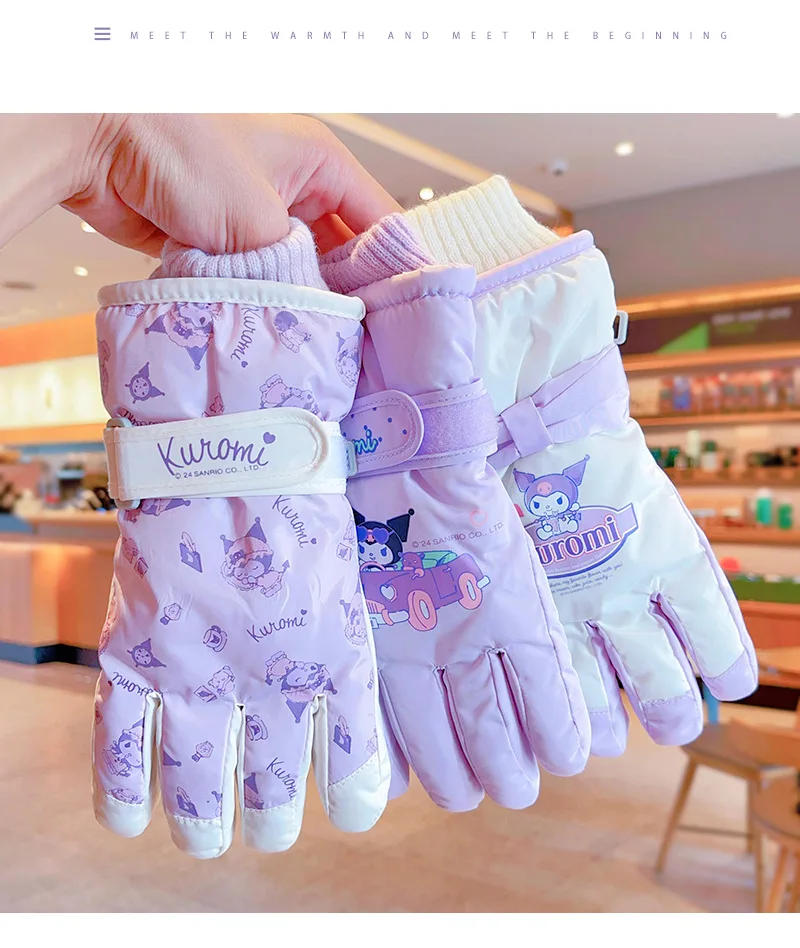 Description Picture 6 of itemSanrio Hello Kitty Children Ski Gloves Anime Figure Kuromi Winter Warm Snowboard Thicken Gloves Waterproof Non-slip Sport Gloves