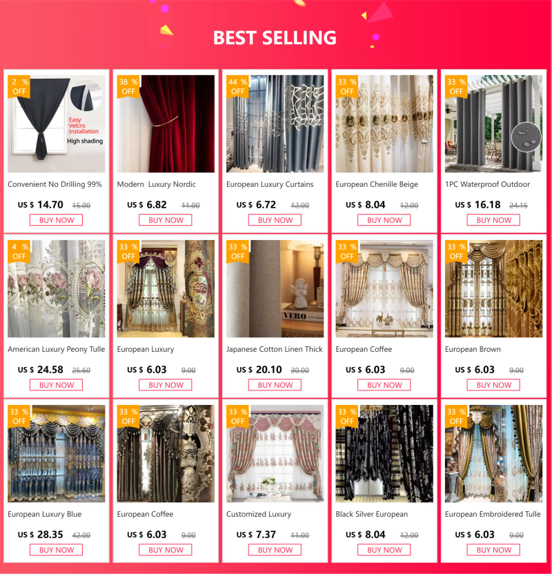 Description Picture 4 of itemEuropean Embroidered Coffee Luxury Curtains for Living Room Bedroom Dining Hollow Window Blackout White Tulle Valance Chenille