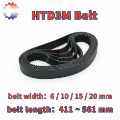 HTD3M Timing Belt Belt Length 411mm~561mm Belt Width 6 10 15 20mm Rubber Closed Loop HTD 3M Synchronous Belt For Pulley Belt 3M