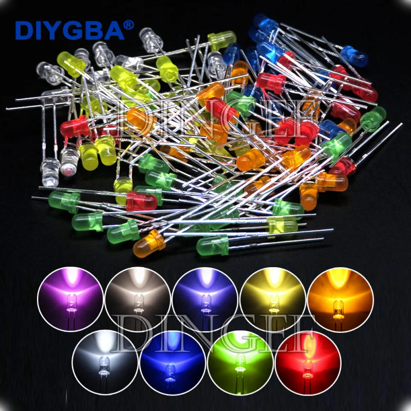 Description Picture 5 of item100PCS 3mm 5mm LED Diode F3 F5 Assorted Kit White Green Red Blue Yellow Orange Pink White DIY Light Emitting LED Diode Connector
