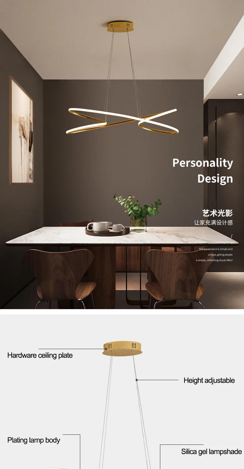 Description Picture 3 of item2024 Minimalism LED Pendant Light Gold Nordic Chandelier Restaurant Hanging Lamps For Bedroom Living Rooms Indoor Lighting