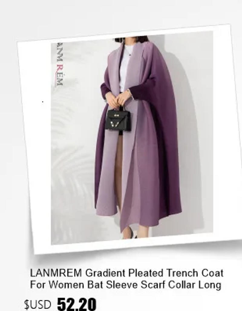 Description Picture 2 of itemLANMREM Pleated Print Office Lady Trench Women's High Stretch Lace-up Gathered Waist Open Stitch 2024 Female Autumn New 2Z2264