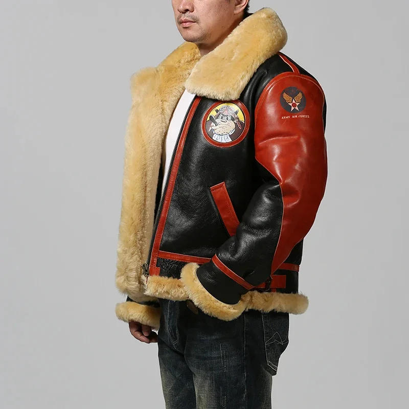Description Picture 5 of item100% natural sheepskin leather coat winter original ecological real fur warm burst fashion casual men B3 big pilot jacket