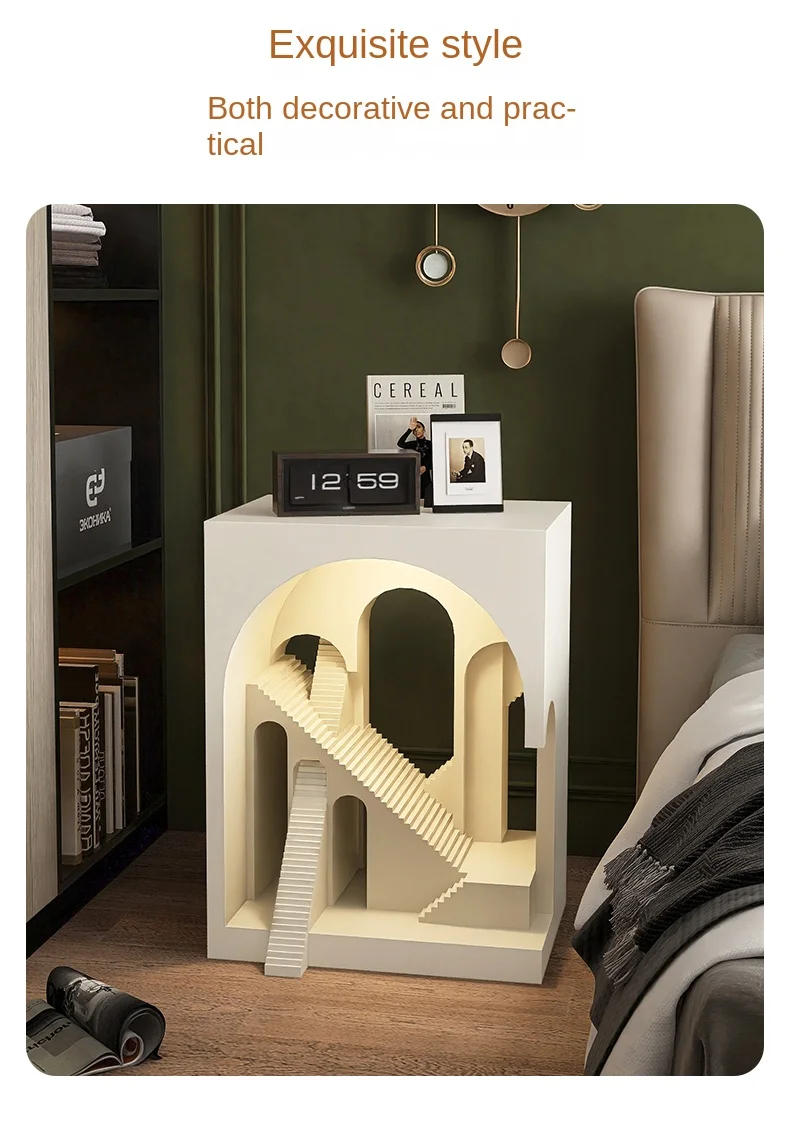 Description Picture 6 of itemModern Minimalist Coffee Table,Creative Loft Bedroom Art Side Table,Bedside Table,Multifunctional Storage Bedside Cabinet Shelf