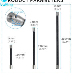 12mm Carbon Fiber Extend Pole Extension Arm 1/4 Selfie Stick Invisible Rod for Gopro DJI Insta360 Action Camera Helmet FOV Mount