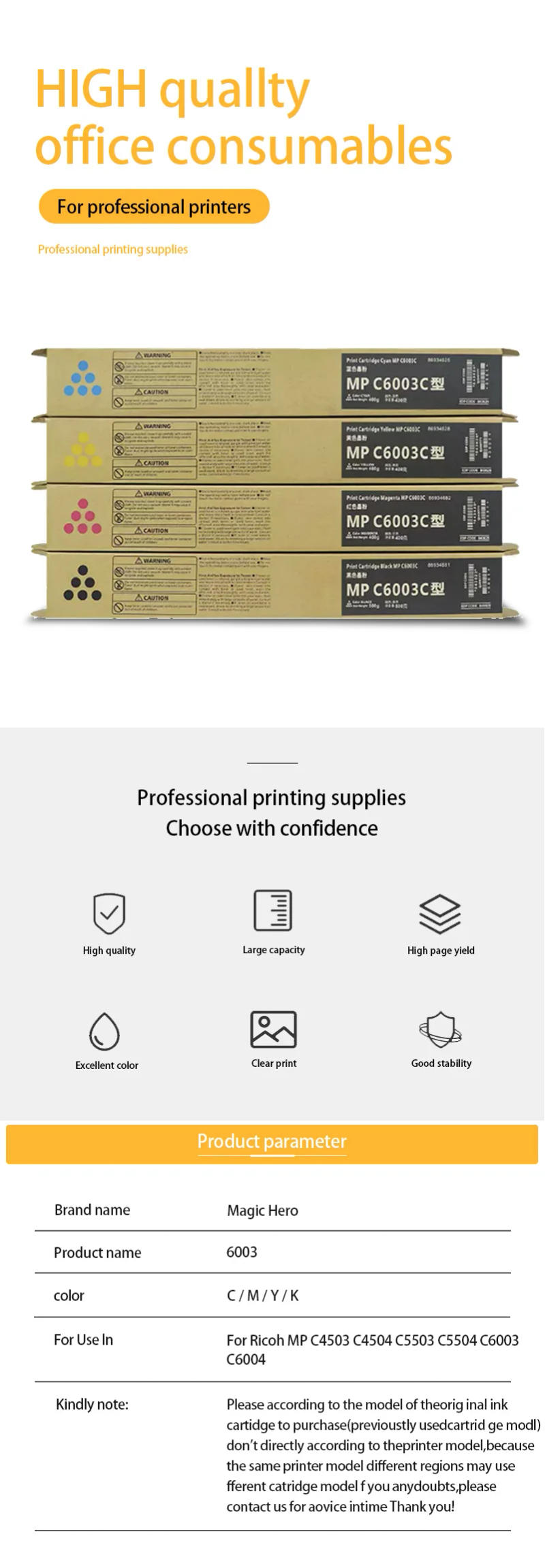 Description Picture 2 of itemBig Capacity NEW MPC6003 Toner Cartridge For Ricoh MPC 4503 4504 5503 5504 6003 6004 JapanMP C4503 C4504 C5503 C5504 C6003 C6004