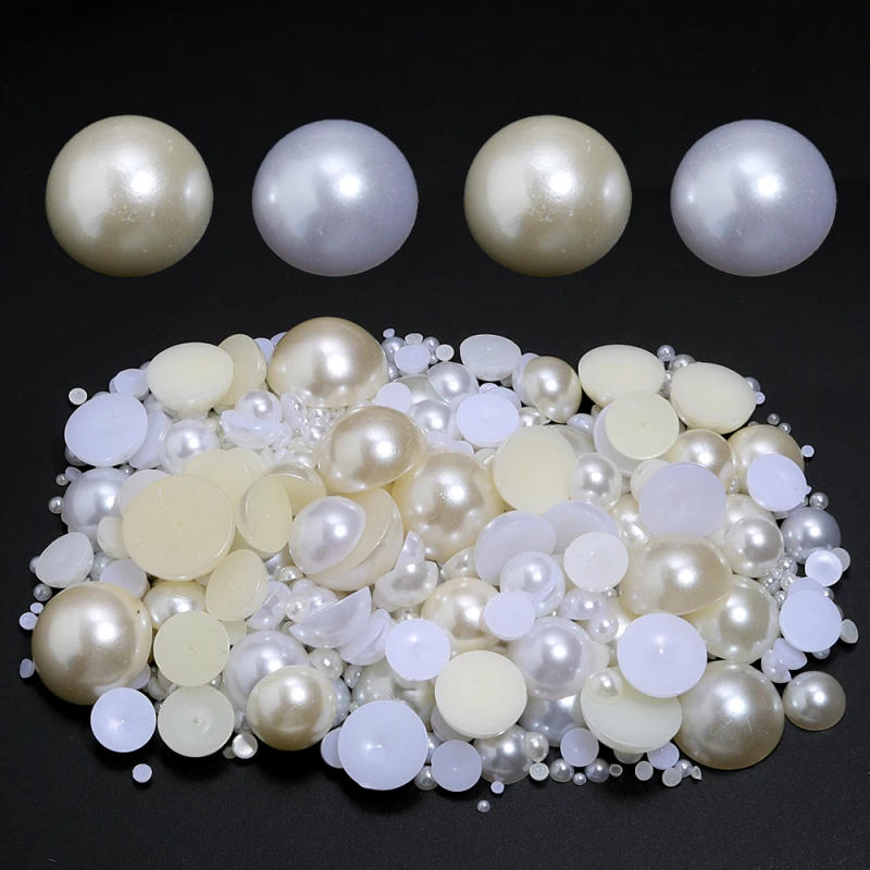 Description Picture 4 of itemWhite Ivory Beige 2/3/4/5/6/8/10mm-25mm all sizes Imitation Pearl ABS Plastic Half Round Bead For Nail Art DIY Craft Garment