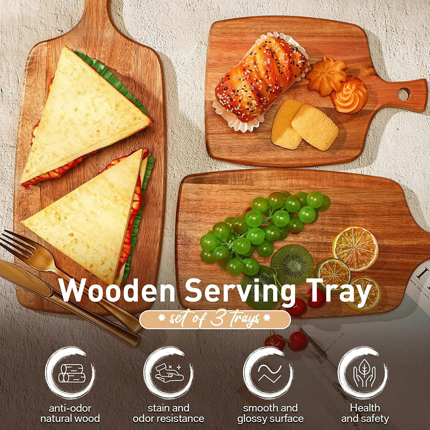 Description Picture 5 of itemSolid Wood Chopping Blocks Cutting Board Kitchen Fruit Deli Board Portable Cheese Boards for Home Outdoor Camping Picnic