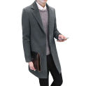 Men Fall Winter Coat Mid Length Long Sleeve Cardigan Anti-wrinkle Business Formal Style Coat Windbreaker Jacket Men Clothing