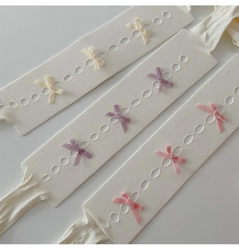 Description Picture 4 of itemSexy Lace Women Tights Handmade Bowknot Hollow Out Mesh Fishnet Thigh High Stockings Women JK Lolita Sweet Girls Tight Pantyhose