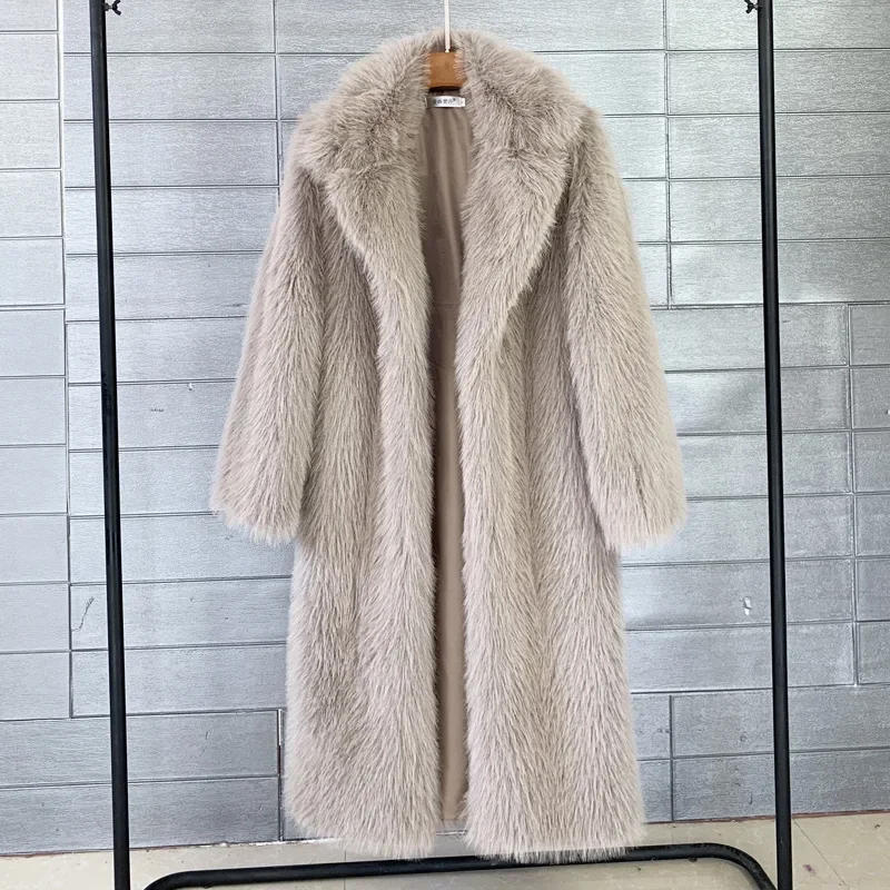 Description Picture 5 of itemWomen Long Faux Fur Coat Autumn Winter Jacket Large White Overcoat Elegant Mom Pockets Thick Coat Warm Jackets Maxi Coats Fluffy