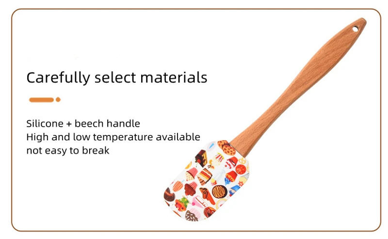 Description Picture 6 of itemCartoon Pattern Silicone Baking Spatula Non-stick Pastry Blenders Wooden Handle Cream Cooking Scraper Kitchen Flour Cake Mixer