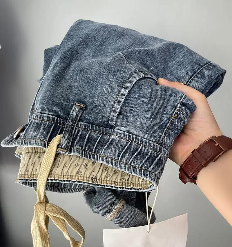 Description Picture 4 of itemSummer Thin Jeans Men's Clothing in Baggy Straight Pants Fashion Elastic Waist Cotton Casual Wide Denim Trousers Pencil Pants