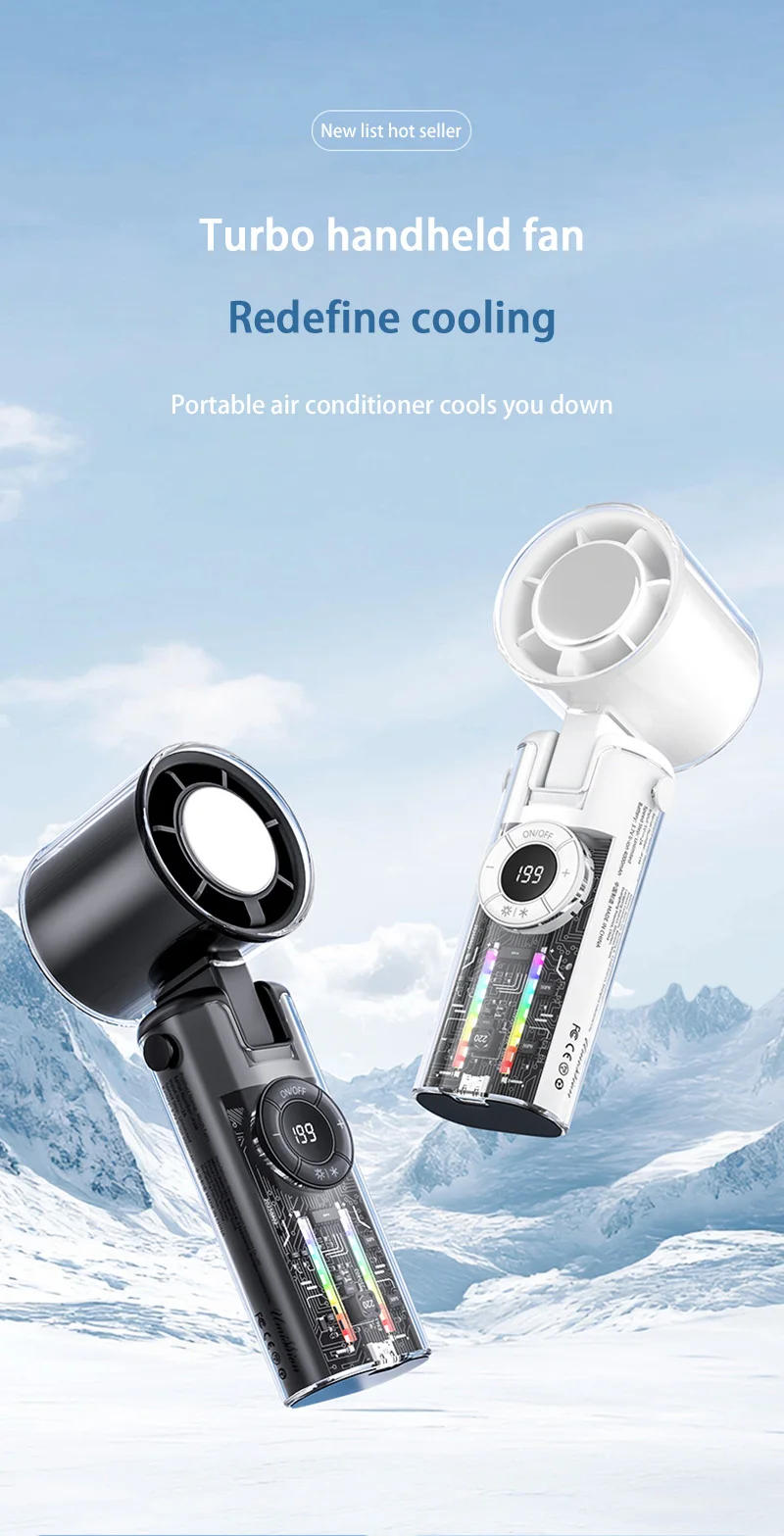 Description Picture 2 of item3-in-1 Handheld Fan Portable Cooling Fan 199 Speeds 40H Battery LED Light Foldable Transparent for Office Outdoor Camping